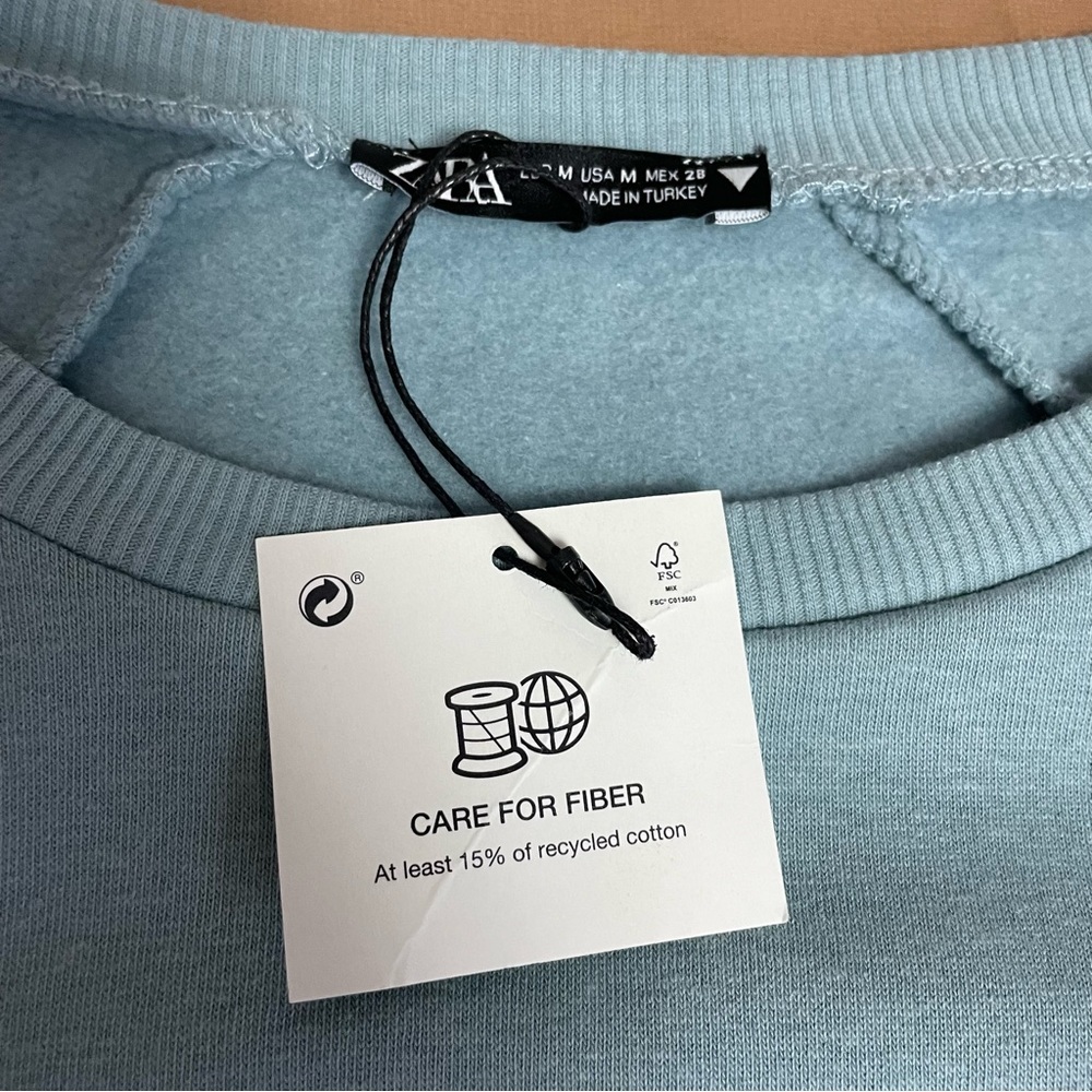NWT New Zara Cropped Baby Blue Sleeveless Sweatshirt Size M - Picture 6 of 11
